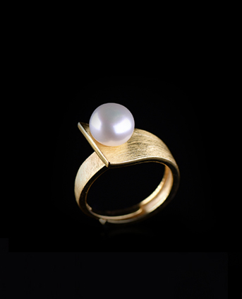 S925银拉丝梯形设计天然珍珠戒指